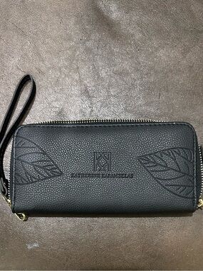 Katherine Karambelas Black Wallet Vegan Leather Zip Around Clutch Wristlet
